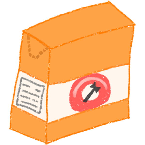 an orange crayon textured box with a white label, on the white label there's a red circle and a hammer mimicking an 'arm and hammer' logo.